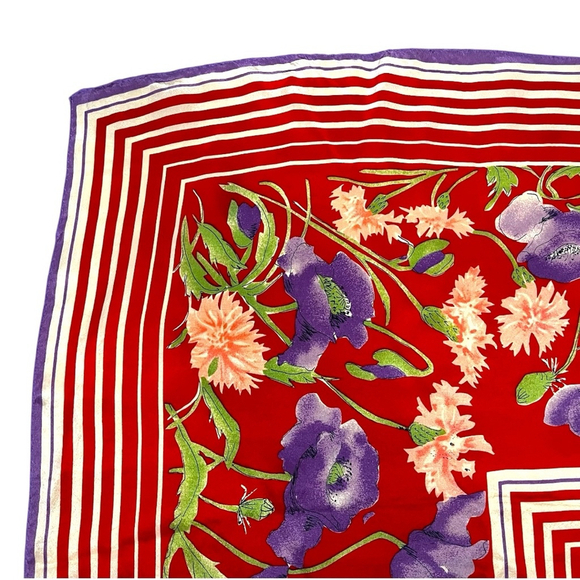 VERA NEUMANN Artist Vintage Square Silk Scarf Japan Red/Multi - Picture 5 of 12